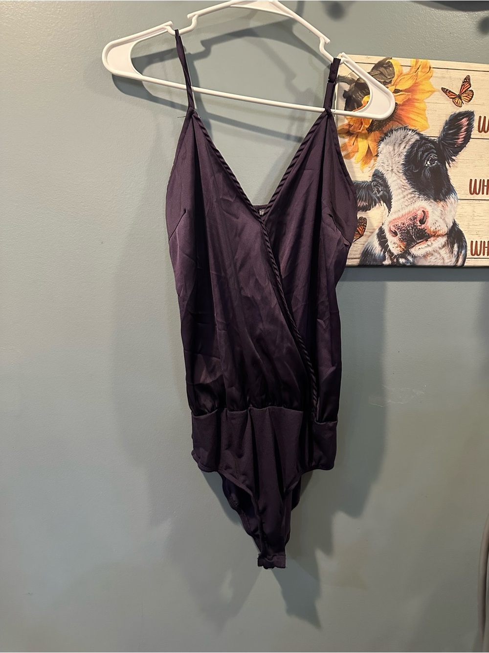 Silky V-Neck Sleeveless Bodysuit - Deep Purple
